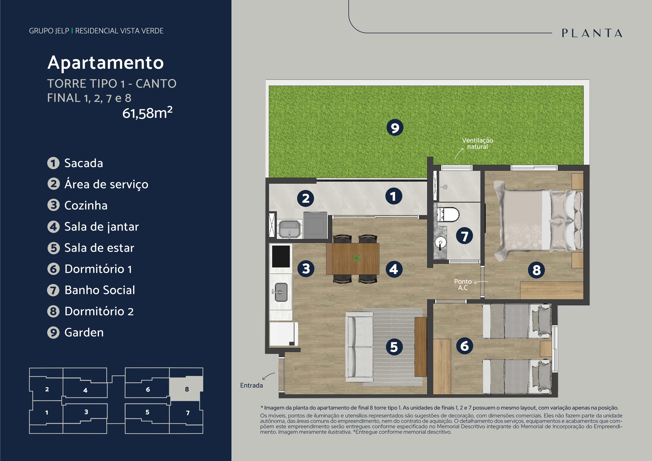 Planta Torre A e B Garden — 61,58 – 75,60 m² — foto 1