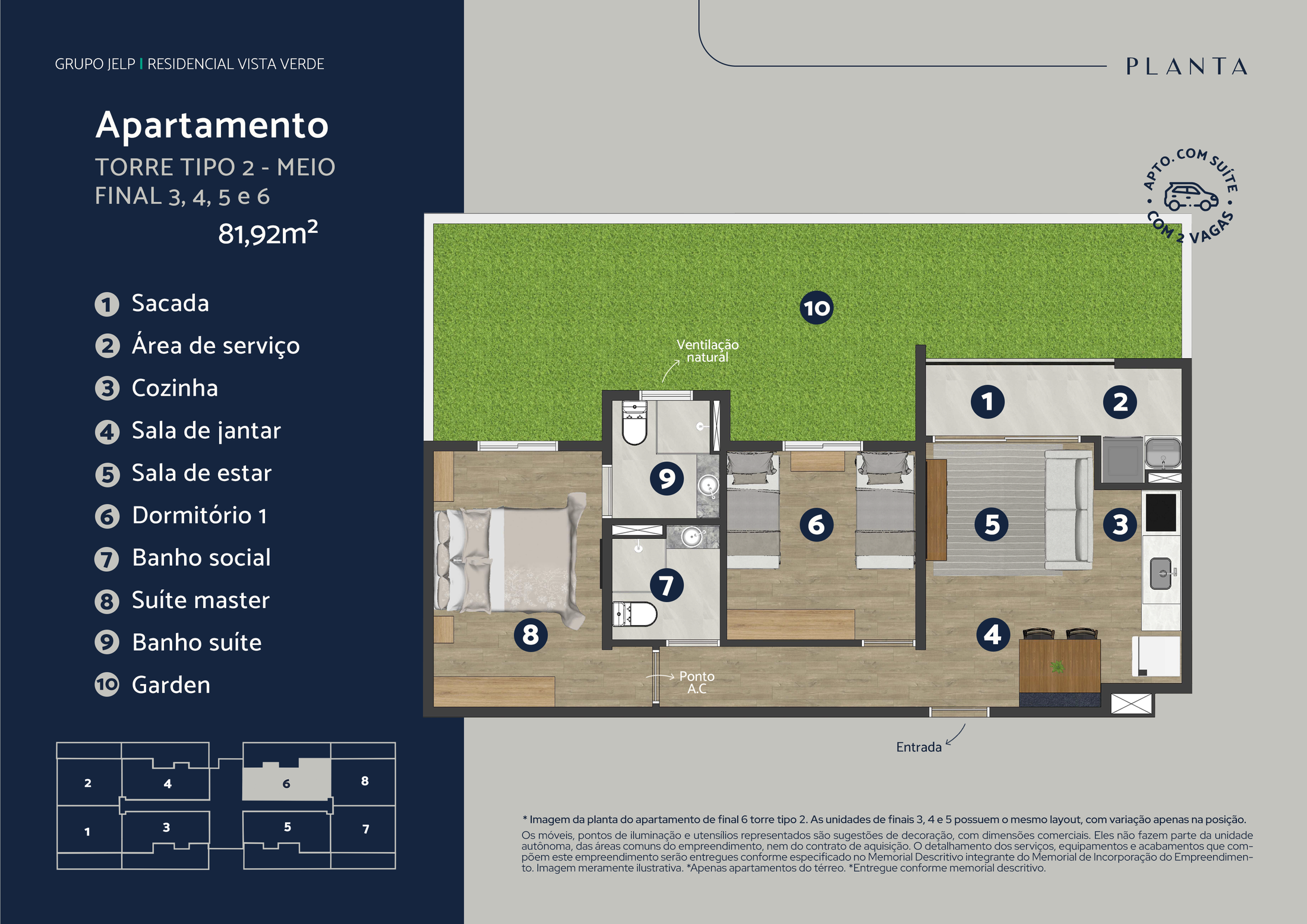 Planta Torre C e D Garden — 66,72 – 81,92 m² — foto 2
