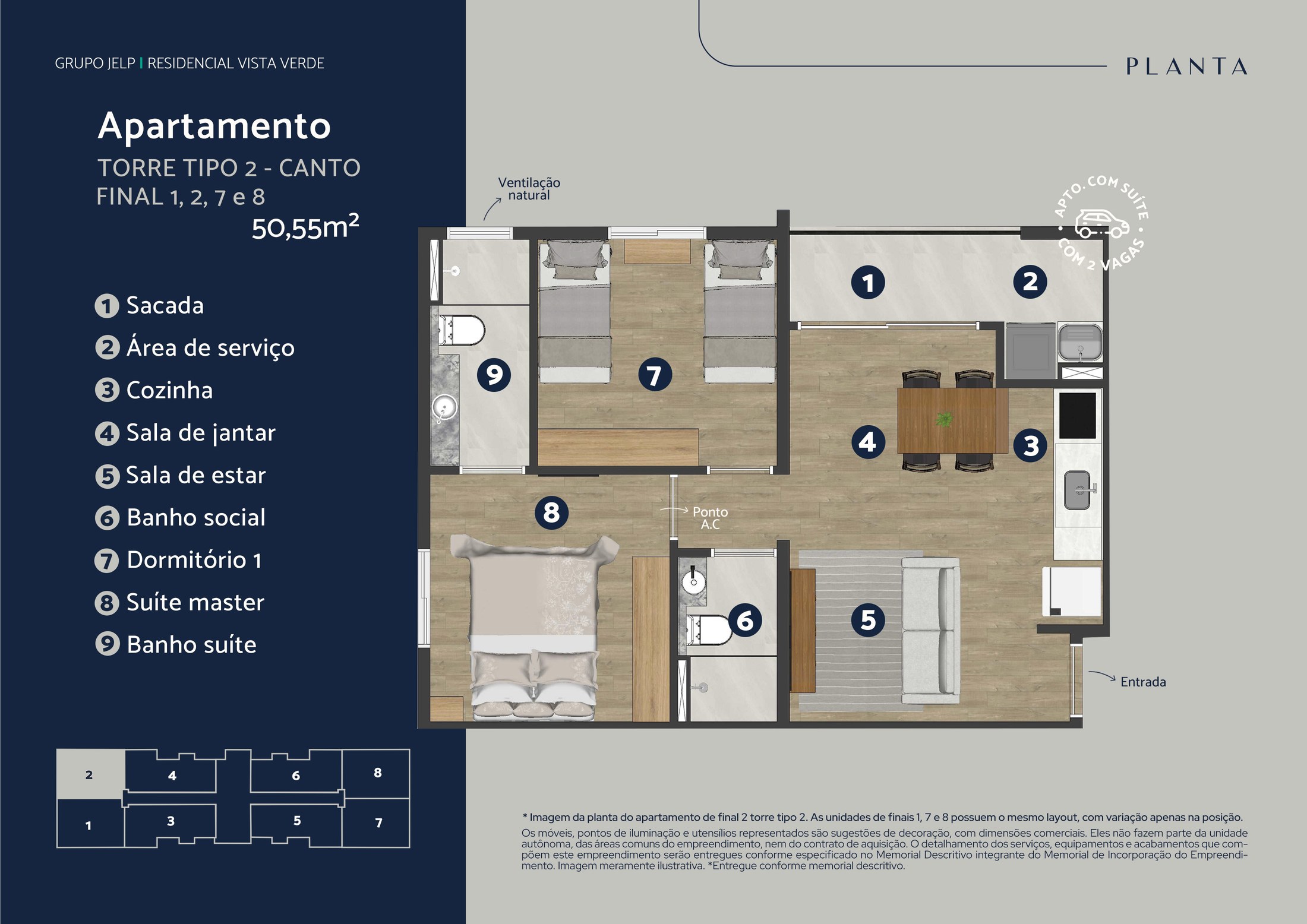 Planta Torre C e D Padrão — 50,55 – 52,42 m² — foto 1